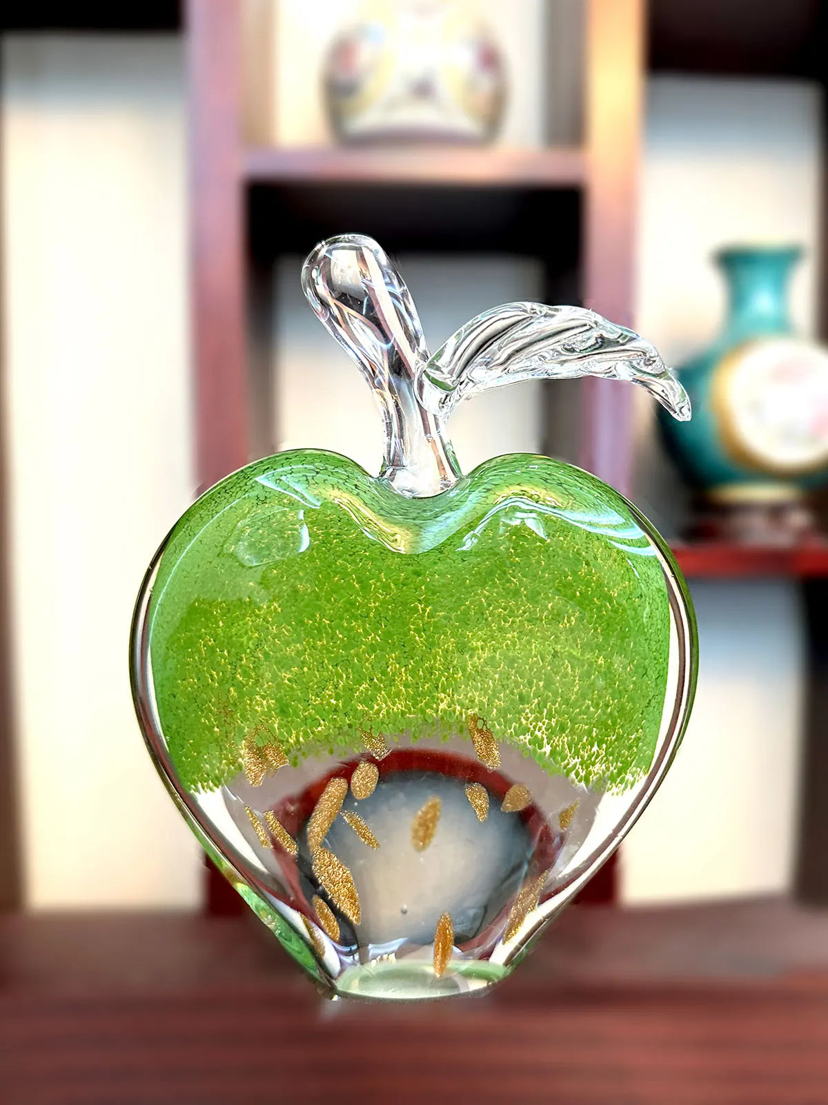 DecorBites™ Crystal Glass Apple Paperweight: Modern Office Desktop Decor & Gift.