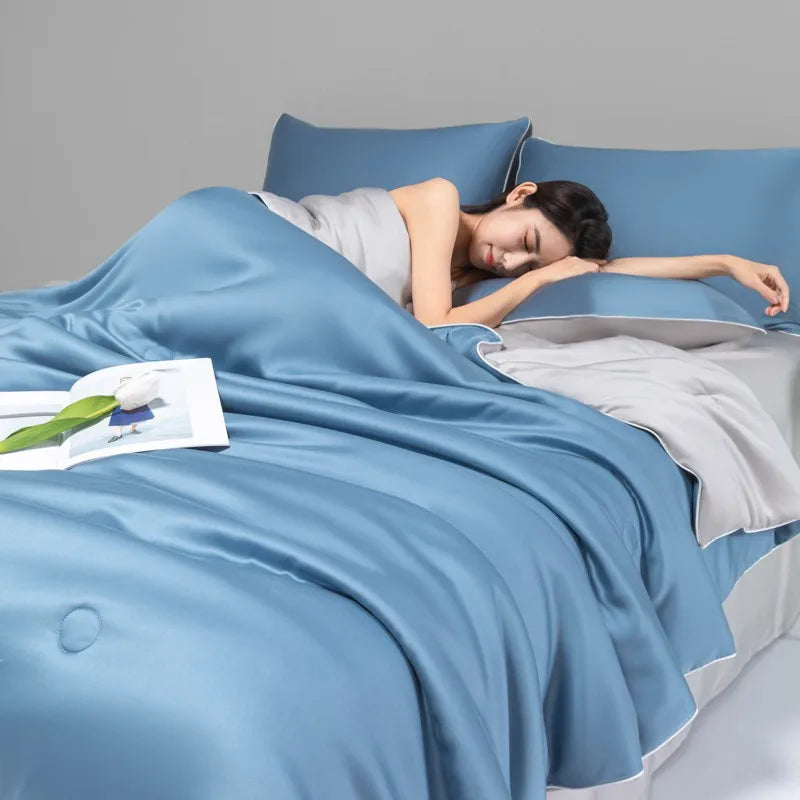 طقم لحاف صيفي من الحرير الجليدي البارد من DecorBites™ للأسرّة الفردية المزدوجة