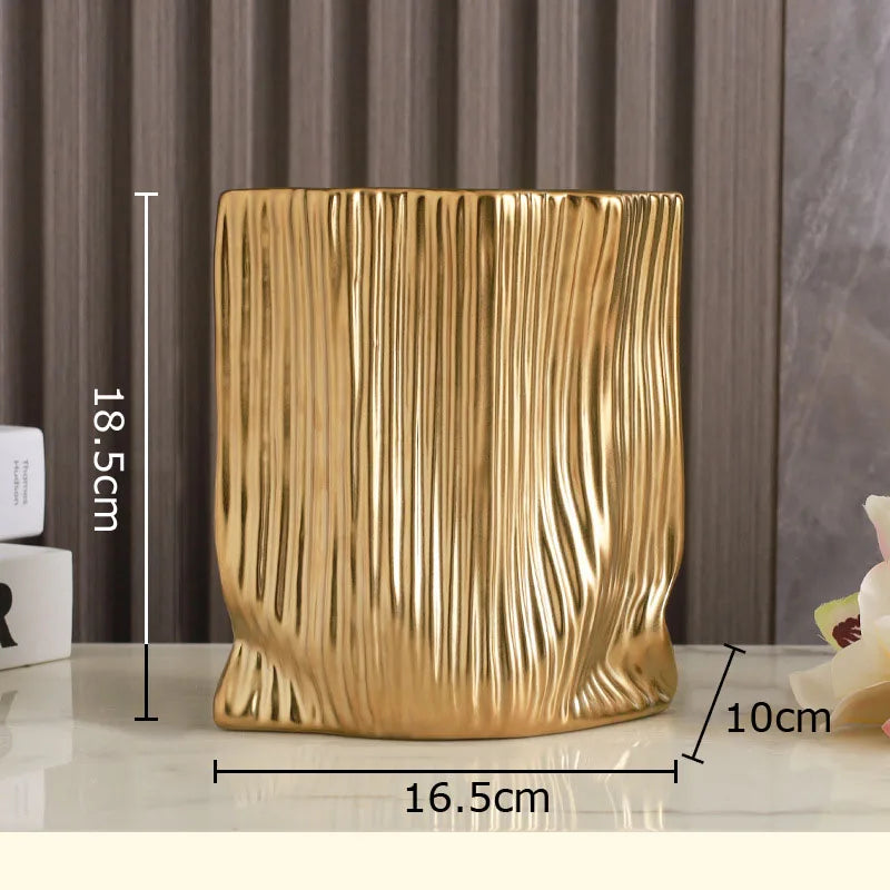 DecorBites™ Ceramic Bag Vase with Artificial Flowers for Modern Home Decor