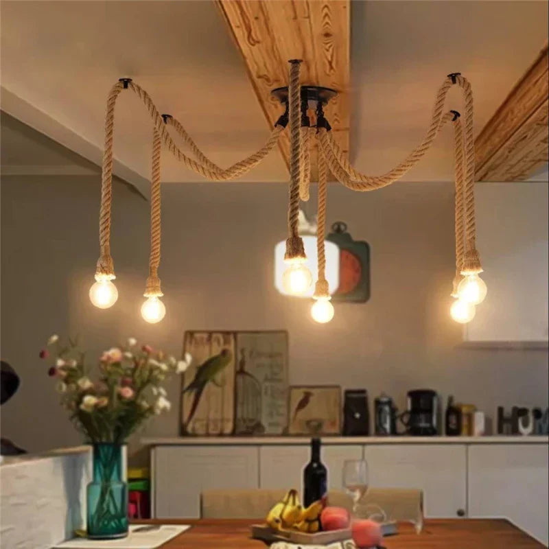 DecorBites™ Hemp Rope Net Chandelier Pendant Lamp for DIY Cafe and Bar Decor