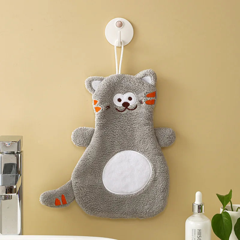 DecorBites™ Cartoon Cat Coral Velvet Hand Towels: Soft, Cute, Quick Dry Bath Towels