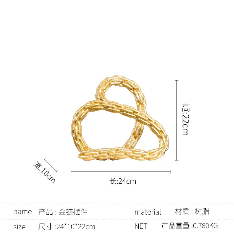 DecorBites™ Golden Knot Chain Ring Geometric Decorative Figurine - Resin Home Decor Accessory