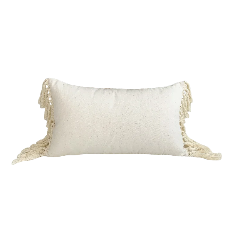 DecorBites™ Boho Style Beige Linen Cushion Cover with Tassels for Home Decor