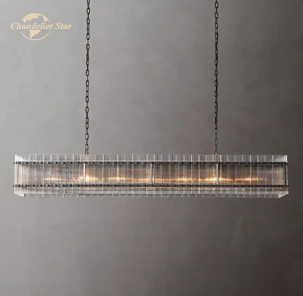 DecorBites™ LED San Marco Glass Chandelier: Modern Rectangular Lighting for Dining, Kitchen, Living Room