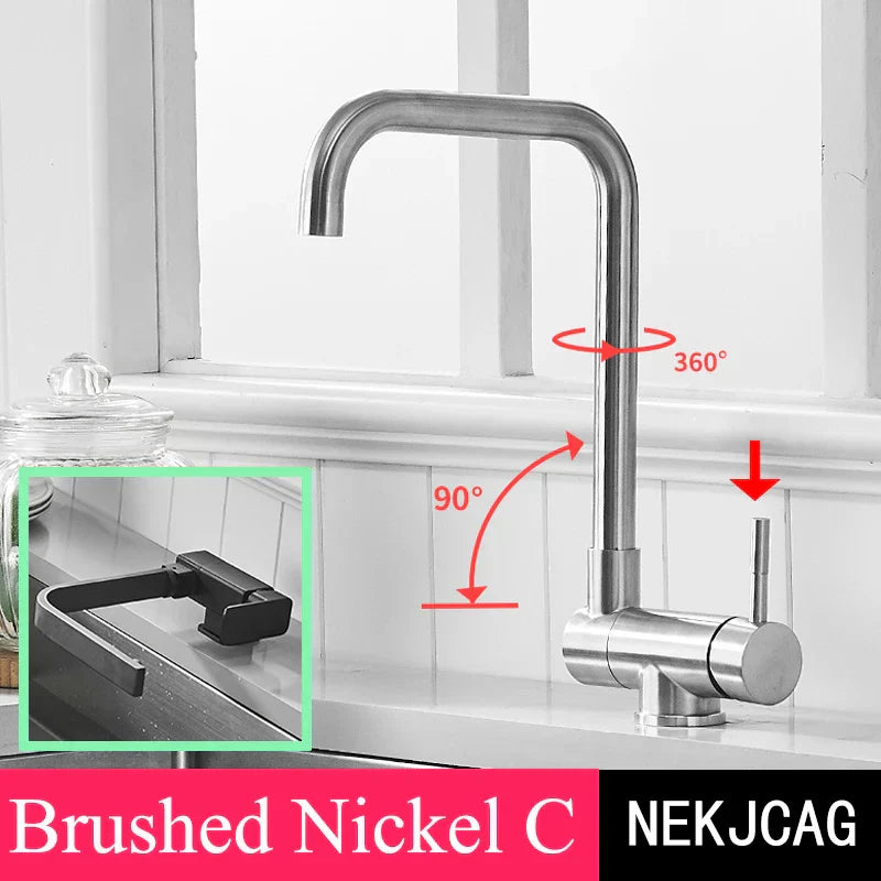 Grifo de cocina giratorio de 360° DecorBites™ negro, mezclador para fregadero de montaje sobre encimera, acero inoxidable 304