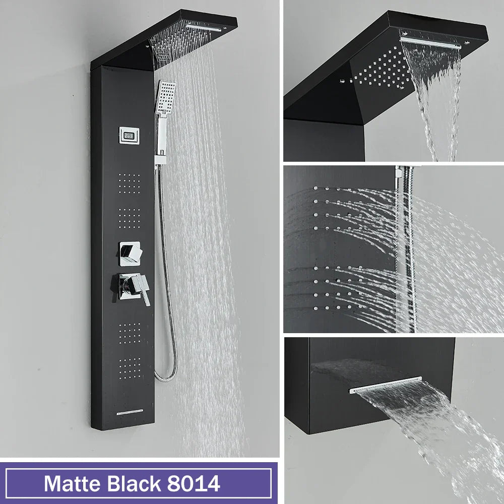 DecorBites™ Black Massage Jet Rainfall Shower Panel with Temperature Display 5 Modes