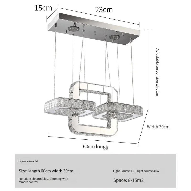 Lámpara de araña DecorBites™ con anillos circulares de cristal LED para dormitorio, villa o escalera - Lámpara colgante de lujo
