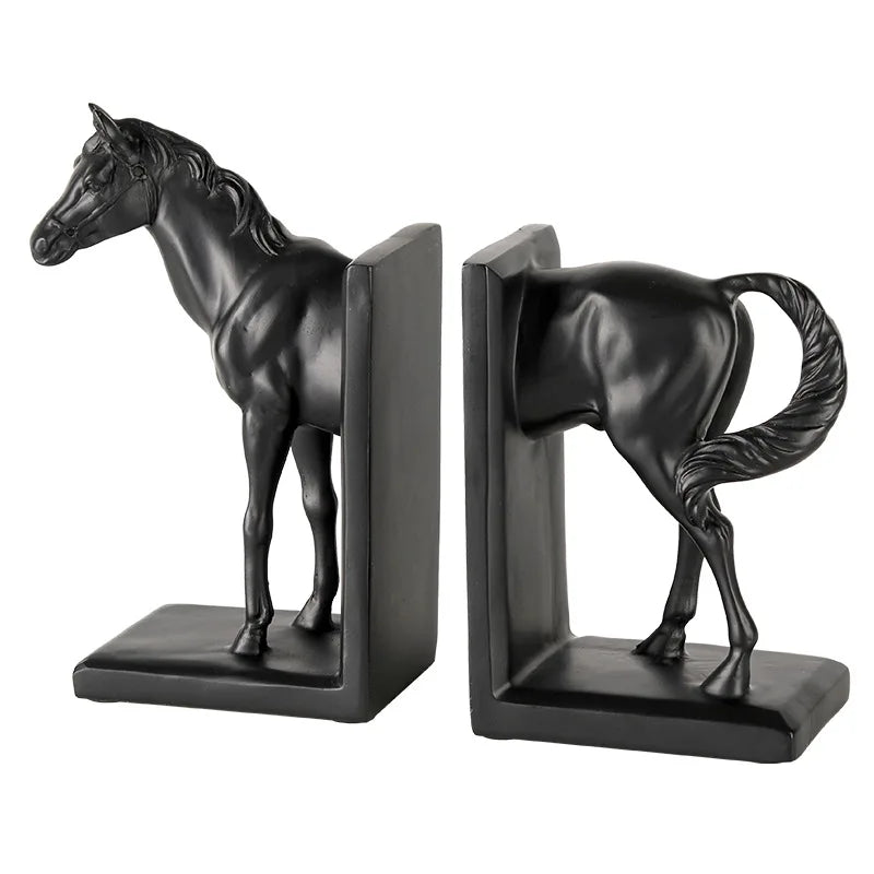 "ديكوربايتس™ تمثال حصان أسود من الراتنج، مناسب لديكور المنزل، ورفوف الكتب"