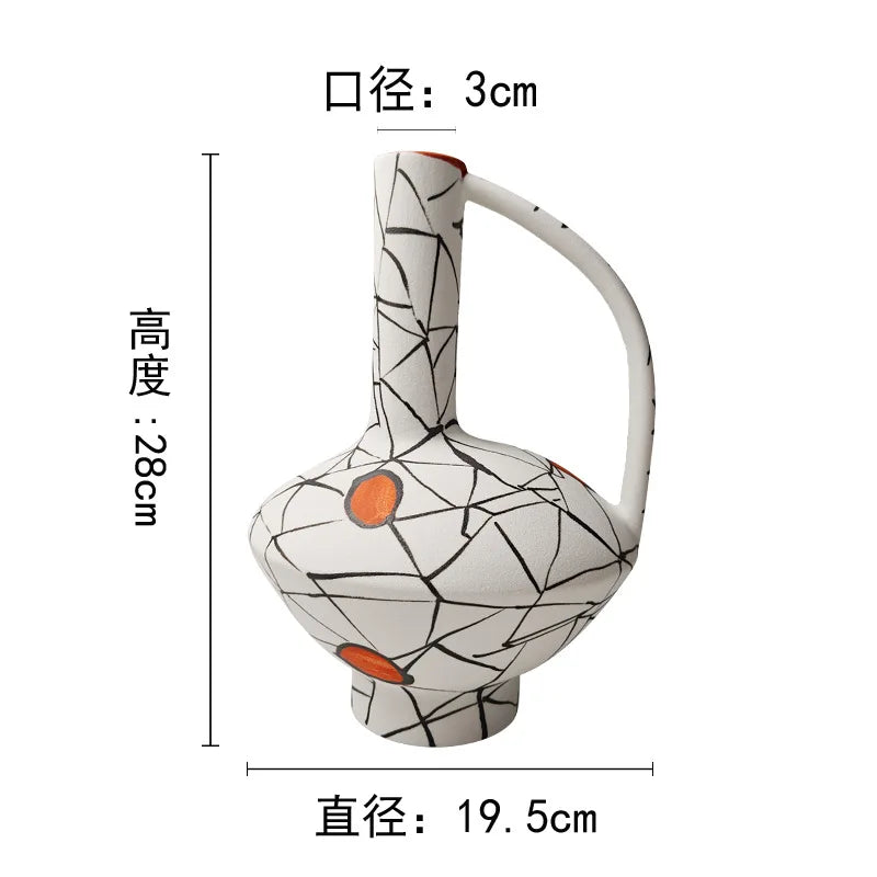 DecorBites™ Geometric Line Ceramic Vase with Fringe Decoration