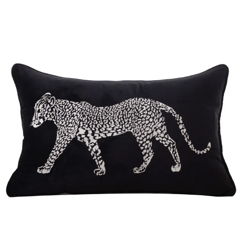 DecorBites™ Gold Leopard Embroidered Pillow Cover for Luxe Living Room Decor