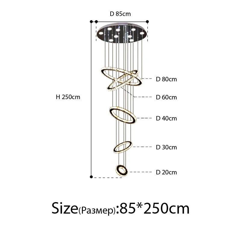 DecorBites™ Crystal Rings Chandelier: Modern Luxury Staircase Lighting Fixture
