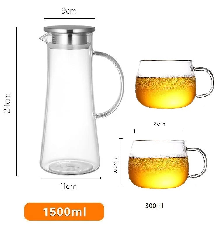 DecorBites™ Glass Pitcher with Lid, Heat Resistant Water Carafe for Hot/Cold Beverages