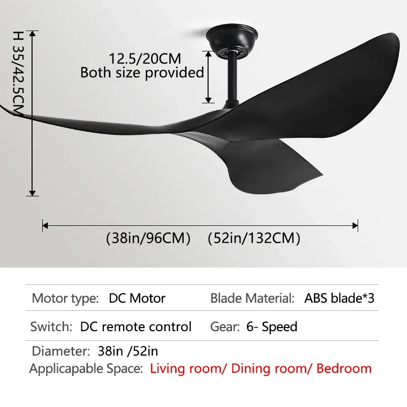 DecorBites™ 52 Inch DC Ceiling Fan with Remote Control for Living Room and Office