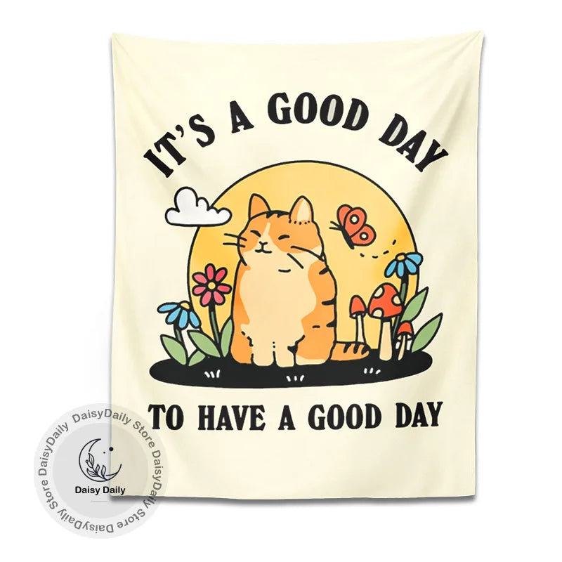 DecorBites™ Cat Tapestry: Mushroom Flower Moon Boho Decor for Living Room, Kids Room