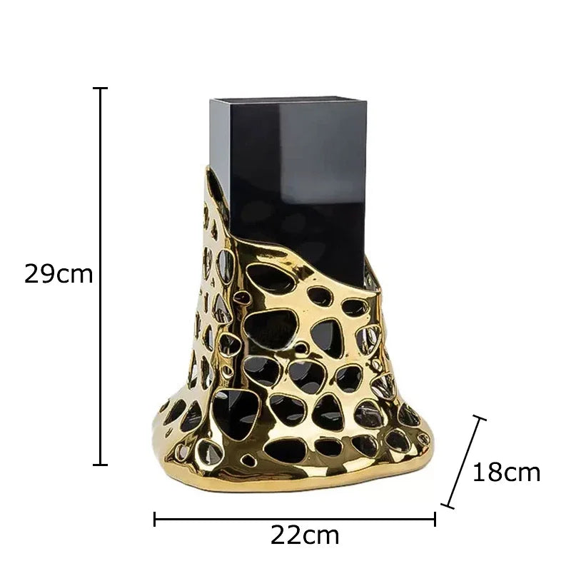DecorBites™ Gold Plated Hollowed Vase for Desk Decoration and Floral Arrangement