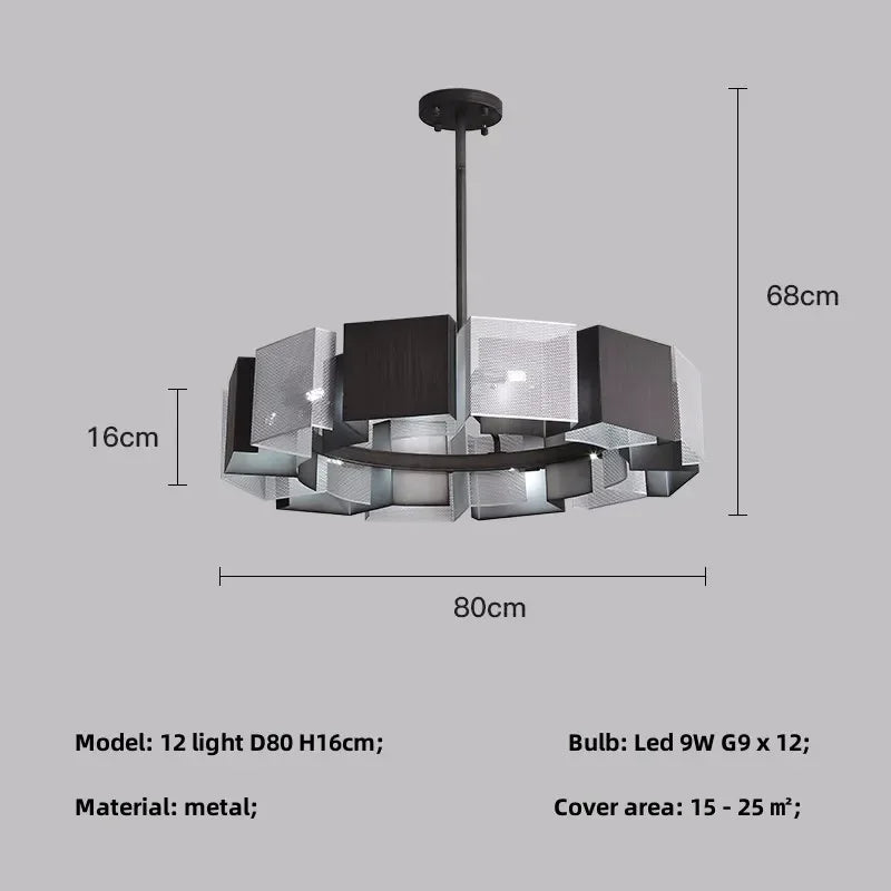DecorBites™ Black Metal Loft LED Chandelier: Modern Indoor Pendant Lamp Fixture Home Lighting