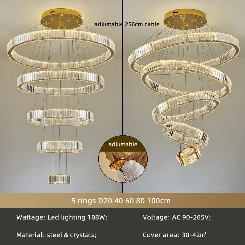 DecorBites™ Crystal Chandelier: LED Dimmable Pendant Light for Stairs, LED Luminaria Fixture