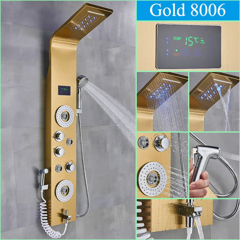 DecorBites™ LED Blue Light Shower System with Temperature Display, Massage Column, Waterfall Rainfall