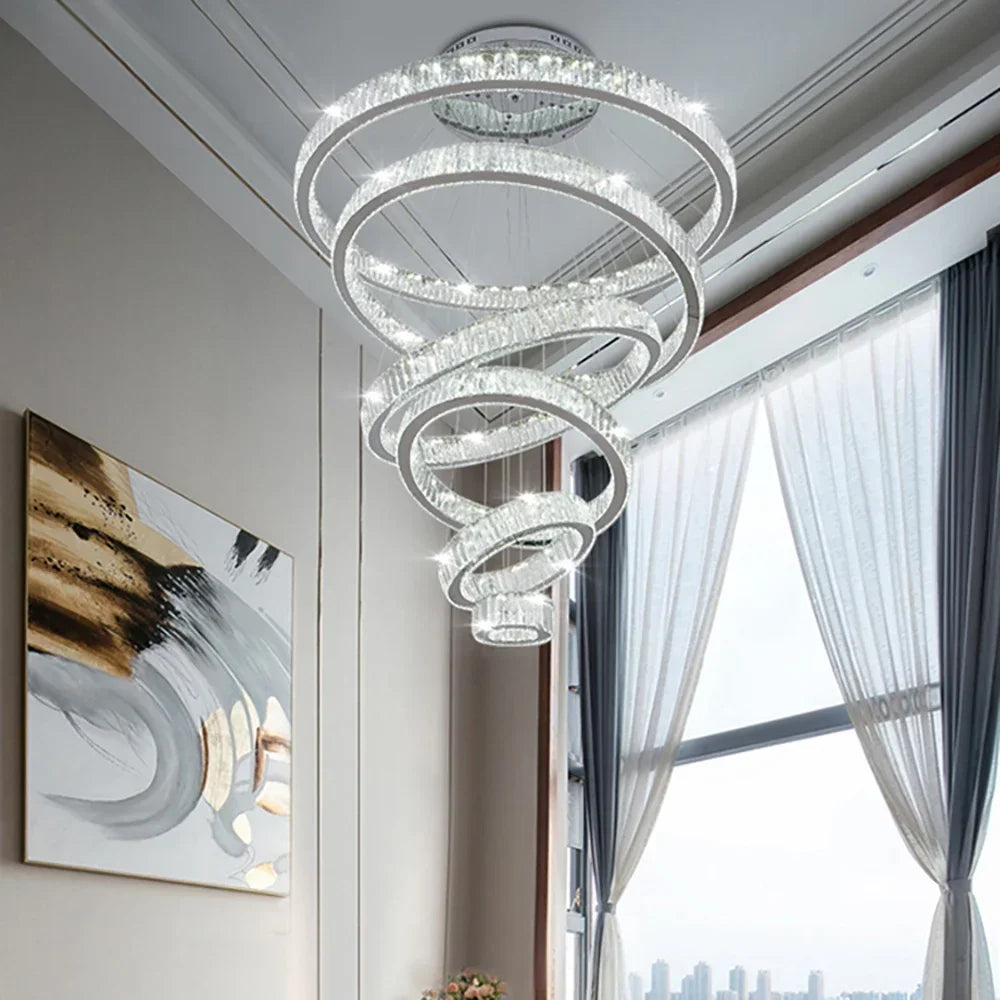 DecorBites™ Crystal Ring LED Chandelier: Luxury Modern Ceiling Lighting for Stair, Dining, Bedroom.