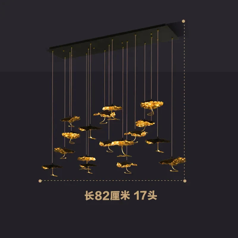 DecorBites™ Lotus Staircase LED Chandelier - Multi-Head Copper Black Gold Hanging Lamp