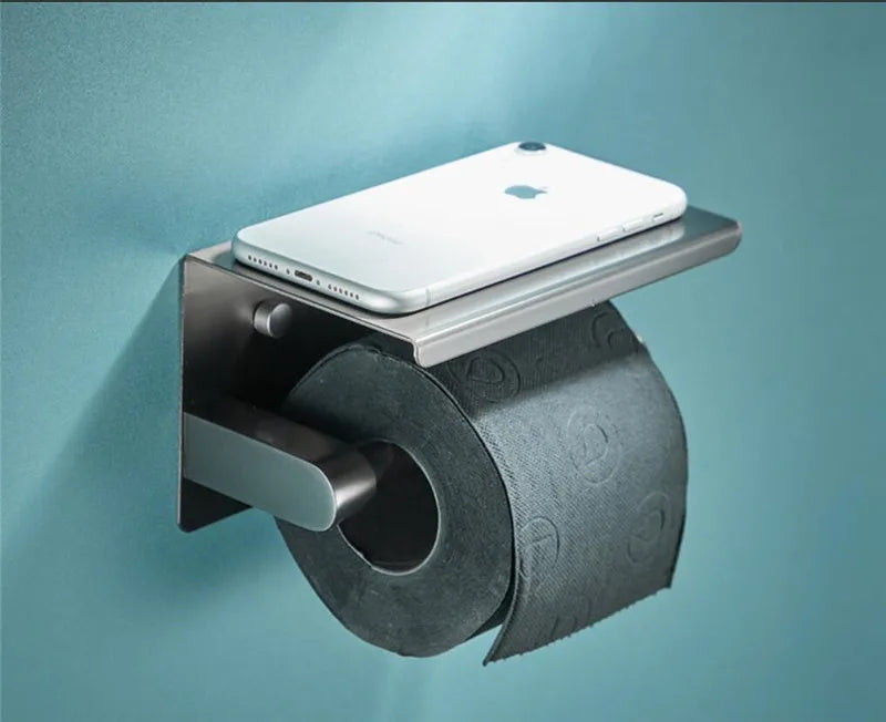 DecorBites™ Grey Bathroom Accessories Set: Paper Holder, Corner Shelf, Towel Rack, Toilet Brush Holder, Towel Holder