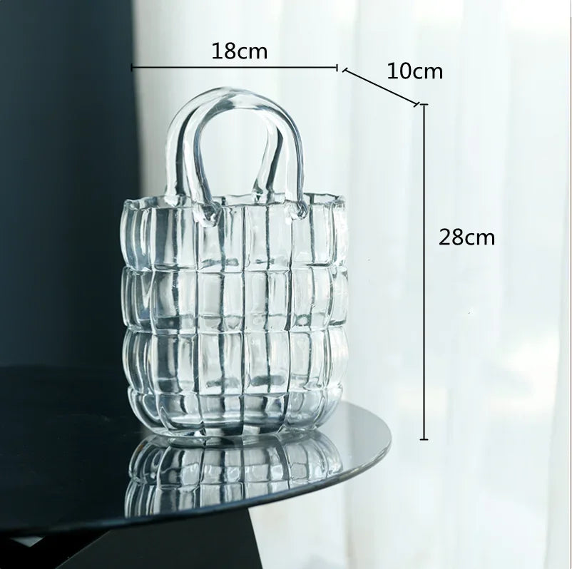 DecorBites™ Clear Glass Vase Terrarium Handbag for Living Room Decoration