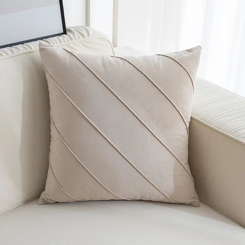 DecorBites™ Hand Pleat Embroidered Cushions 30x50/45x45cm Beige Pink Nordic Style Pillowcase