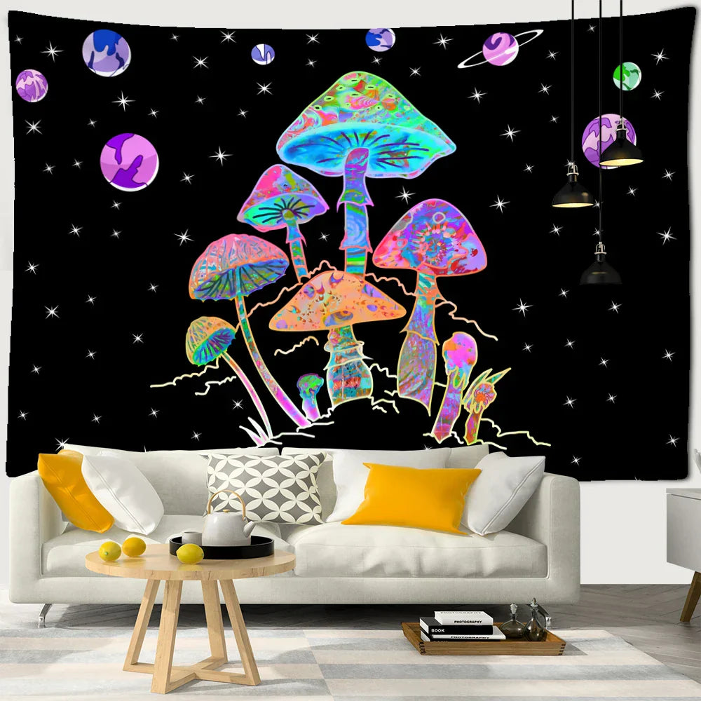 DecorBites™ Cartoon Planet Mushroom Tapestry Wall Hanging for Psychedelic Room Decor