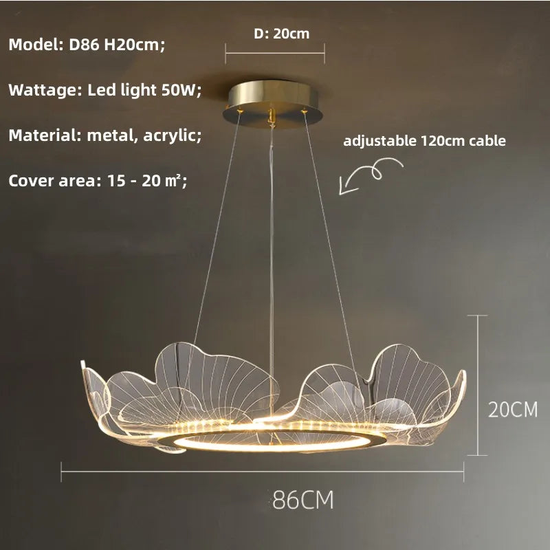 Lámpara colgante LED acrílica DecorBites™ Ginkgo, metal dorado, regulable, minimalismo moderno