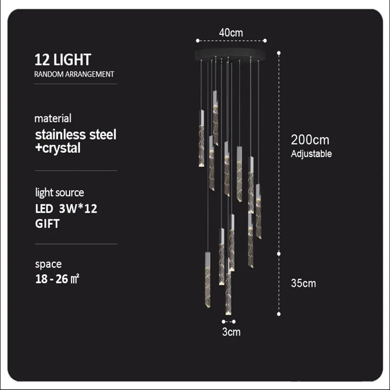 Lámpara de araña LED DecorBites™ Crystal Column: Lámpara colgante de lujo para escaleras, iluminación moderna para la decoración del hogar