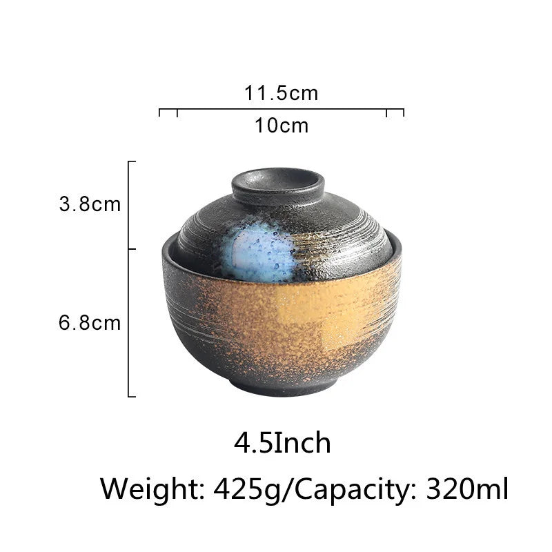 DecorBites™ Japanese Ceramic Ramen Bowl Set - Noodle Soup & Rice Bowl with Lid