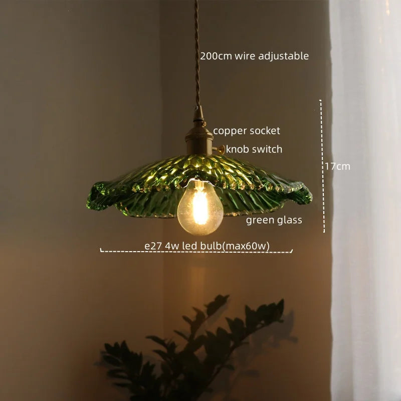 DecorBites™ Green Glass LED Pendant Light - Nordic Modern Copper Luminaire Suspendu