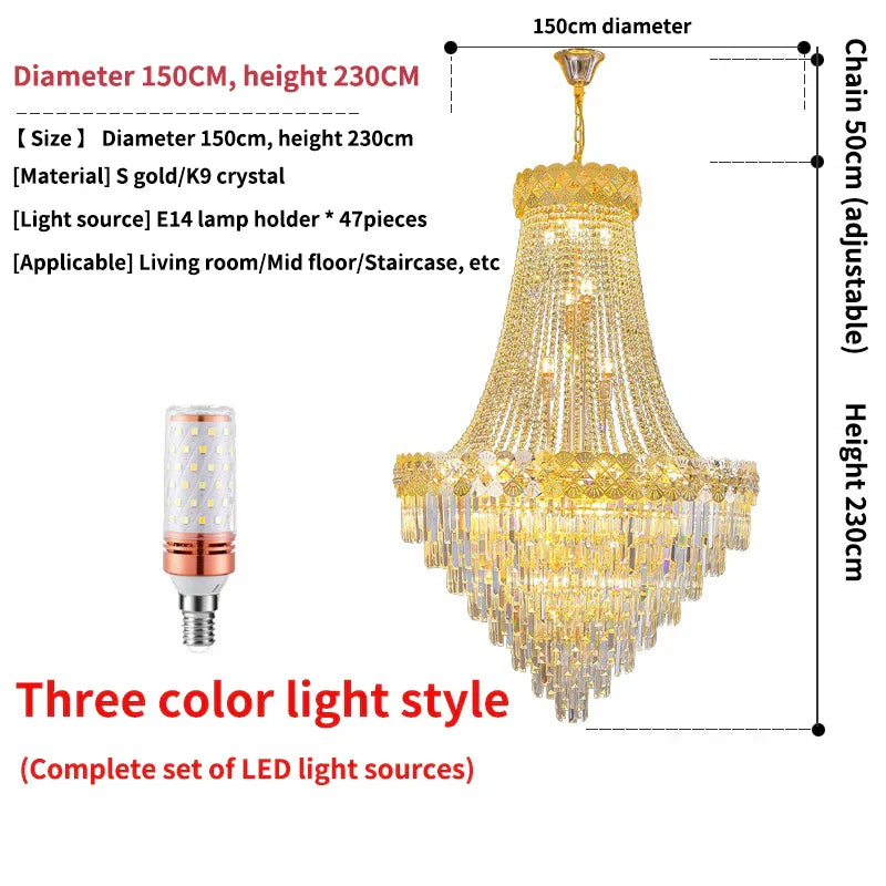 DecorBites™ Crystal Chandelier Villa Living Room Modern Light Luxury Hotel Lobby Elegant Staircase