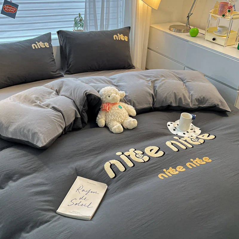 DecorBites™ Cartoon Pattern Embroidered Bedding Sets: Cozy, Soft, and Breathable for Kids and Adults