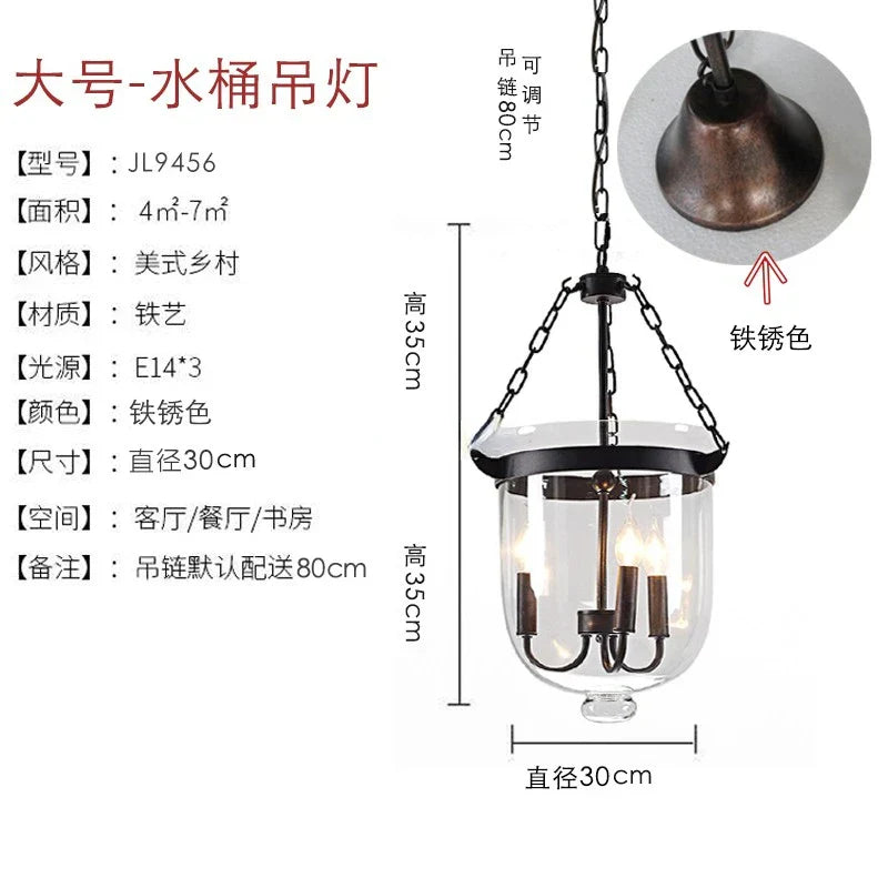 DecorBites™ Glass Bucket Pendant Light Retro Dining Room Foyer Black/Rust LED Fixture