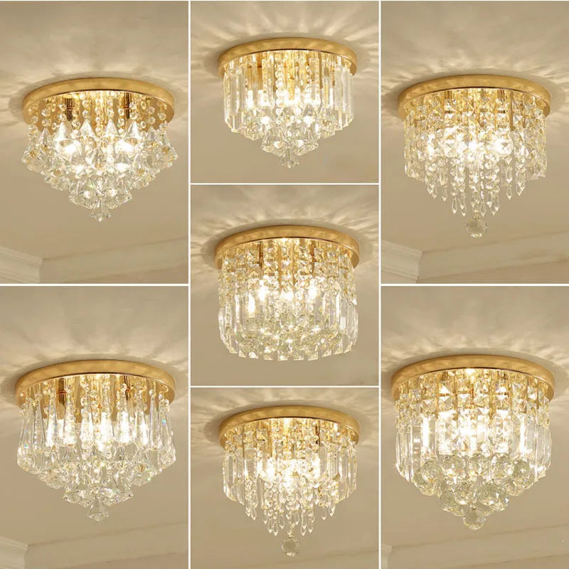 DecorBites™ Crystal Round Ceiling Lights: Champagne/Clear Stainless Steel Design for Luxe Spaces