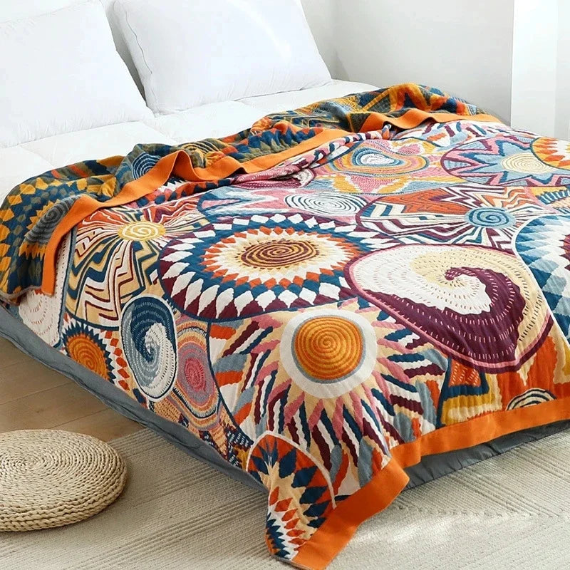 Afralia™ Ethnic Cotton Blanket & Throw - Breathable Gauze Summer Quilt - Boho Decor Bedspread