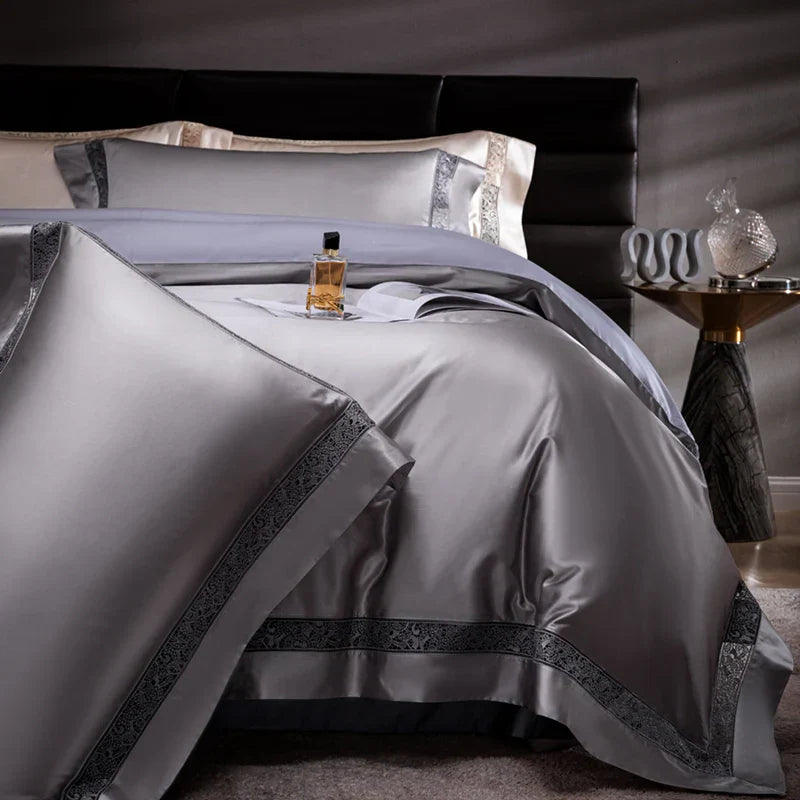 DecorBites™ Damask Lyocell Cotton Bedding Set with Soft Silky Finish