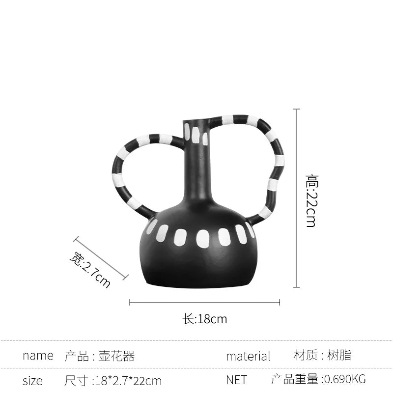 Jarrón DecorBites™ con rayas geométricas y asa abstracta para decoración del hogar