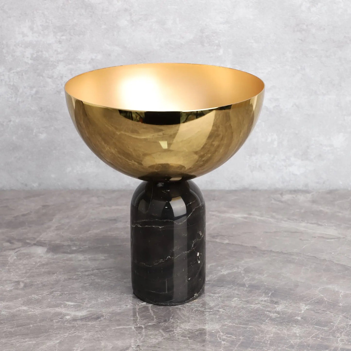 DecorBites™ Golden Fruit Bowl Marble Base Handicraft Tray Vase Figurine Metal Container