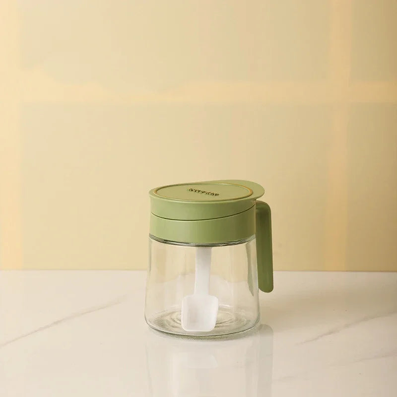 DecorBites™ Glass Seasoning Jar with Spoon, Flip-Top Salt Shaker Kitchen Set