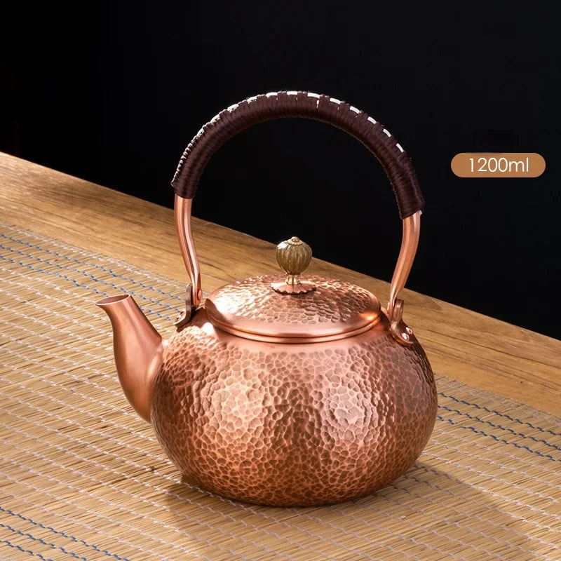 DecorBites™ Handmade Copper Tea Pot with Knitting Handle - Chinese Light Luxury Tea Set