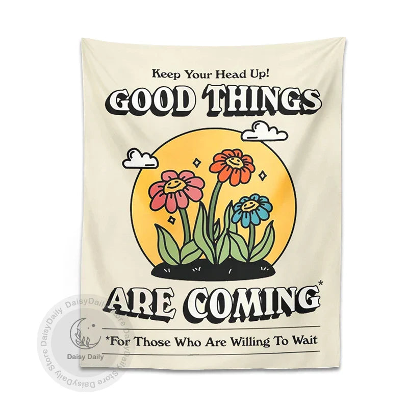 DecorBites™ Cartoon Flowers Tapestry Wall Hanging | Kawaii Room Decoration & Boho Wall Decor