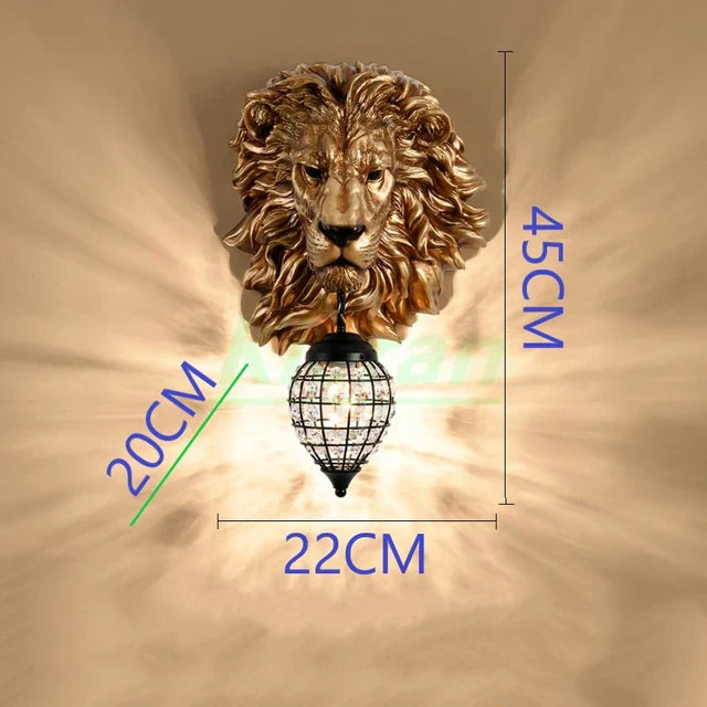 DecorBites™ Lion Head Resin Wall Lamp: European Style Living Room Light for Home Décor