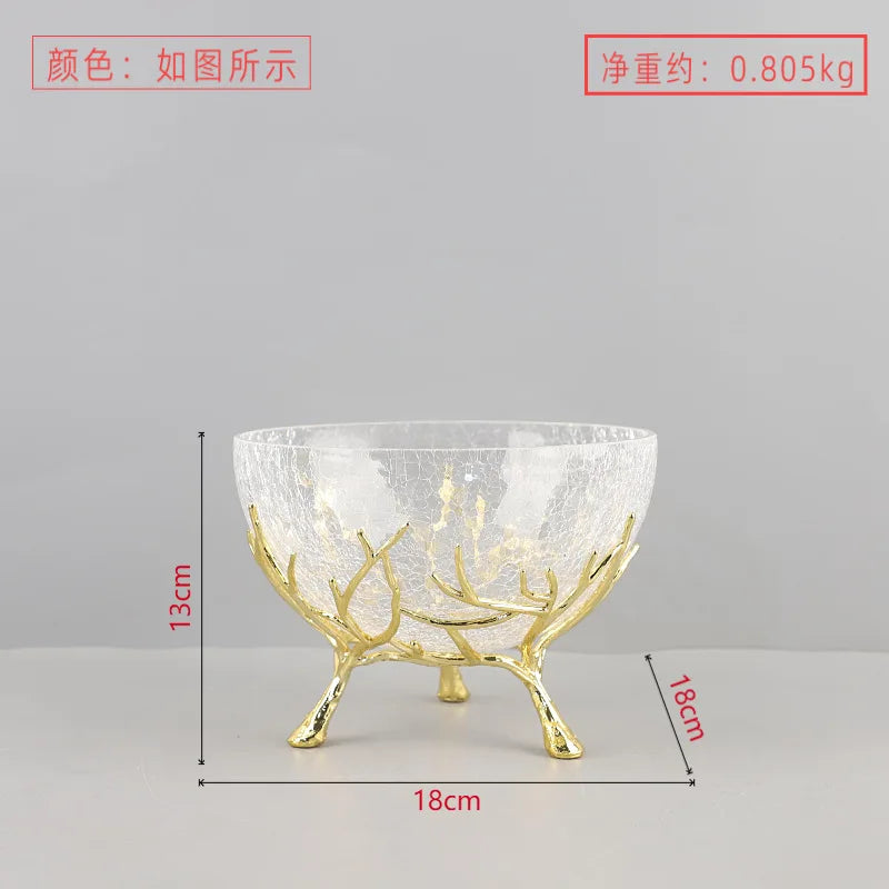 DecorBites™ Golden Branch Glass Fruit Plate: Stylish Home Storage Container & Decor Accessory