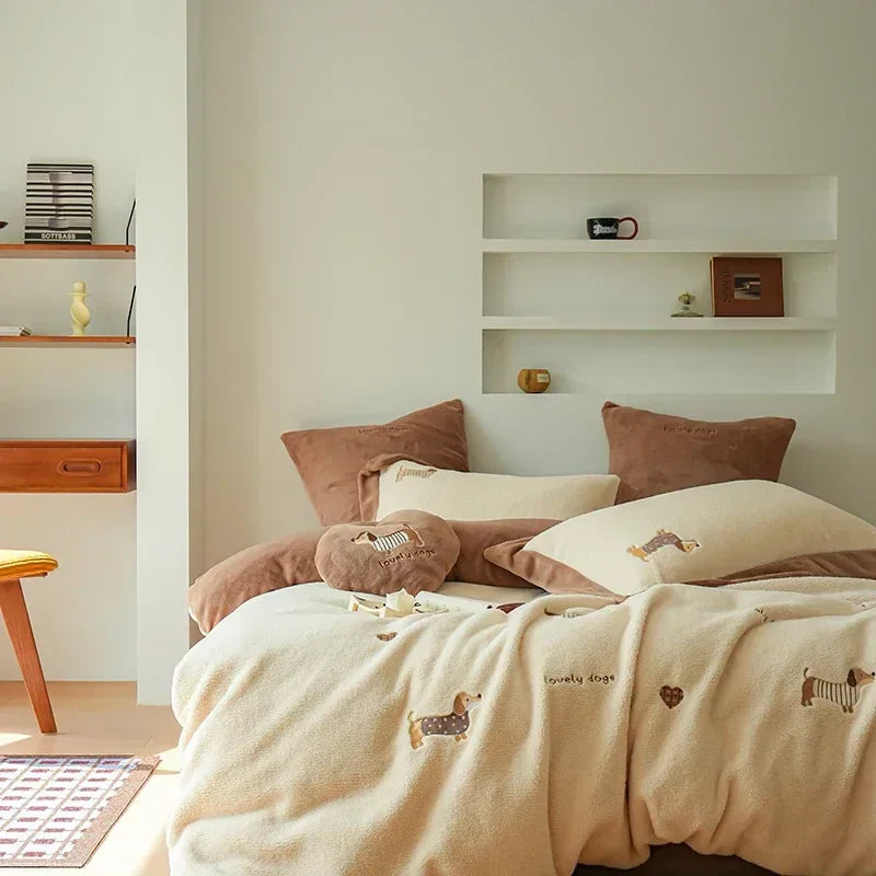 DecorBites™ Embroidered Cashmere Winter Duvet Set | Queen Size Warm Bedding & Blanket Cover