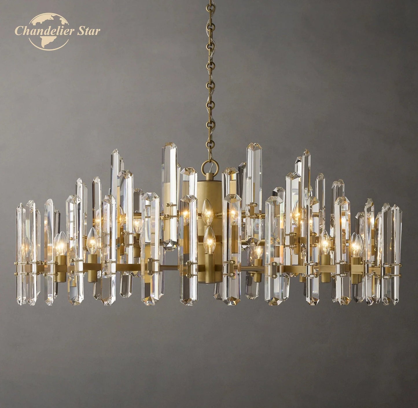 DecorBites™ Brass Chrome Black Metal LED Crystal Chandeliers Pendant Lamps for Bedroom & Living Room