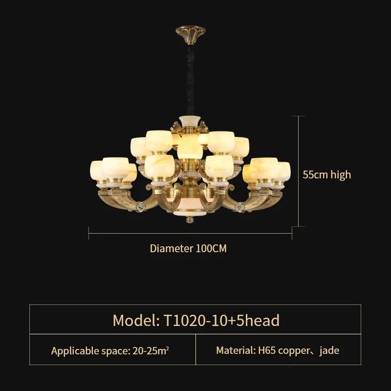 DecorBites™ Chinese Jade Chandelier: Elegant All-Copper Lighting for Living Room, Bedroom, Dining Hall