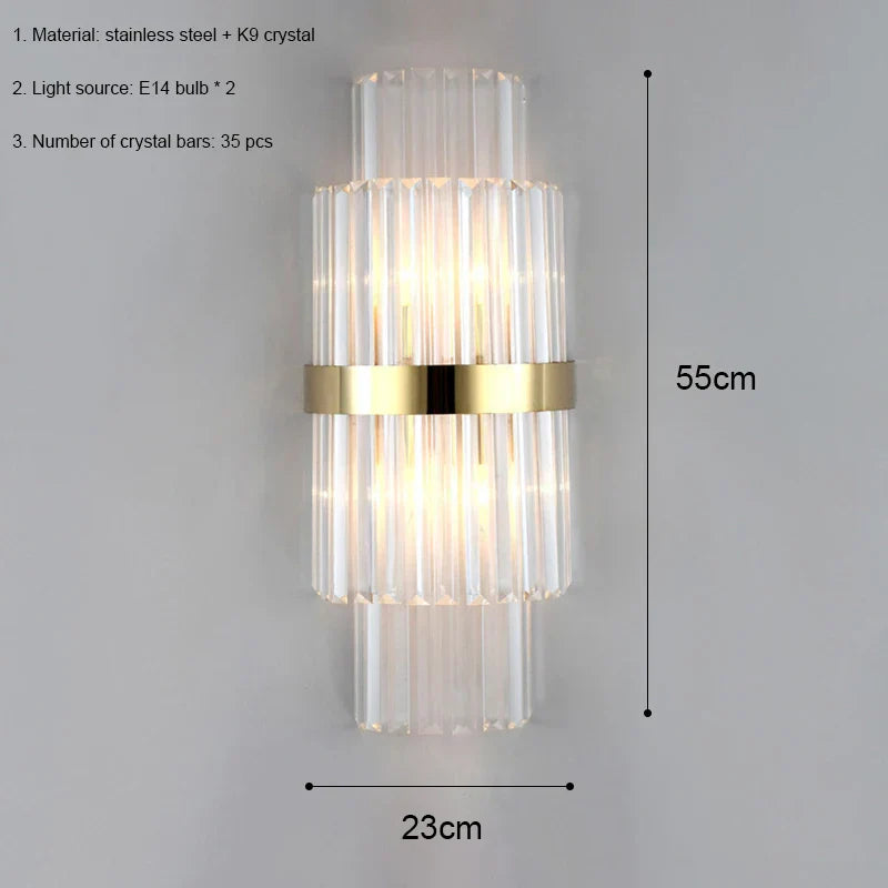 Aplique de pared LED de cristal DecorBites™: luz moderna y lujosa en tonos dorados para sala de estar y dormitorio.