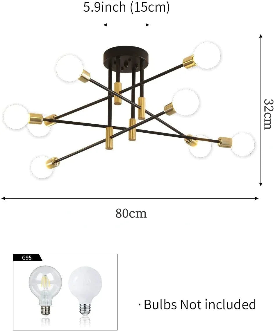 DecorBites™ Industrial Sputnik Chandelier Semi Flush Ceiling Light for Kitchen Dining Bedroom